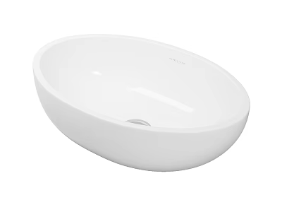 Modern White Oval Washbasin with Sleek Smooth Surface and Countertop Style 3d model