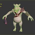 Pink Pig Warrior Creature With Spiked Shoulder Armor Leather Belt And Hammer Fantasy