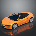 Orange Convertible Sports Car Sleek Design Black Top Alloy Wheels with Reflection on Gray Background