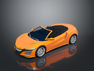 Orange Convertible Sports Car Sleek Design Black Top Alloy Wheels with Reflection on Gray Background 3d model