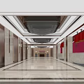 Modern Elegant Hotel Lobby With Chandelier Red Walls Marble Floor And Front Desk