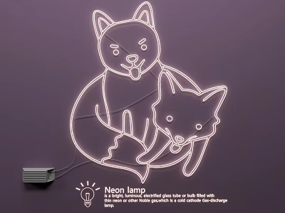 Neon Lighting Combinations with Cat and Fox Silhouette Design for Wall Decor 3d model