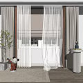 Double Layer Curtains With Sheer White Panels And Gray Drapes For Living Room Window