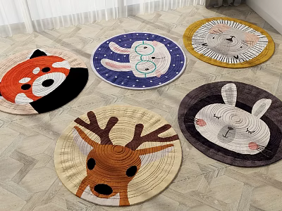 Round Area Rugs with Cute Animal Patterns for Living Room Home Decor 3d model