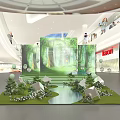 Creative Forest Themed Mall Interior Decoration With Green Lawn Small House Models And Stream