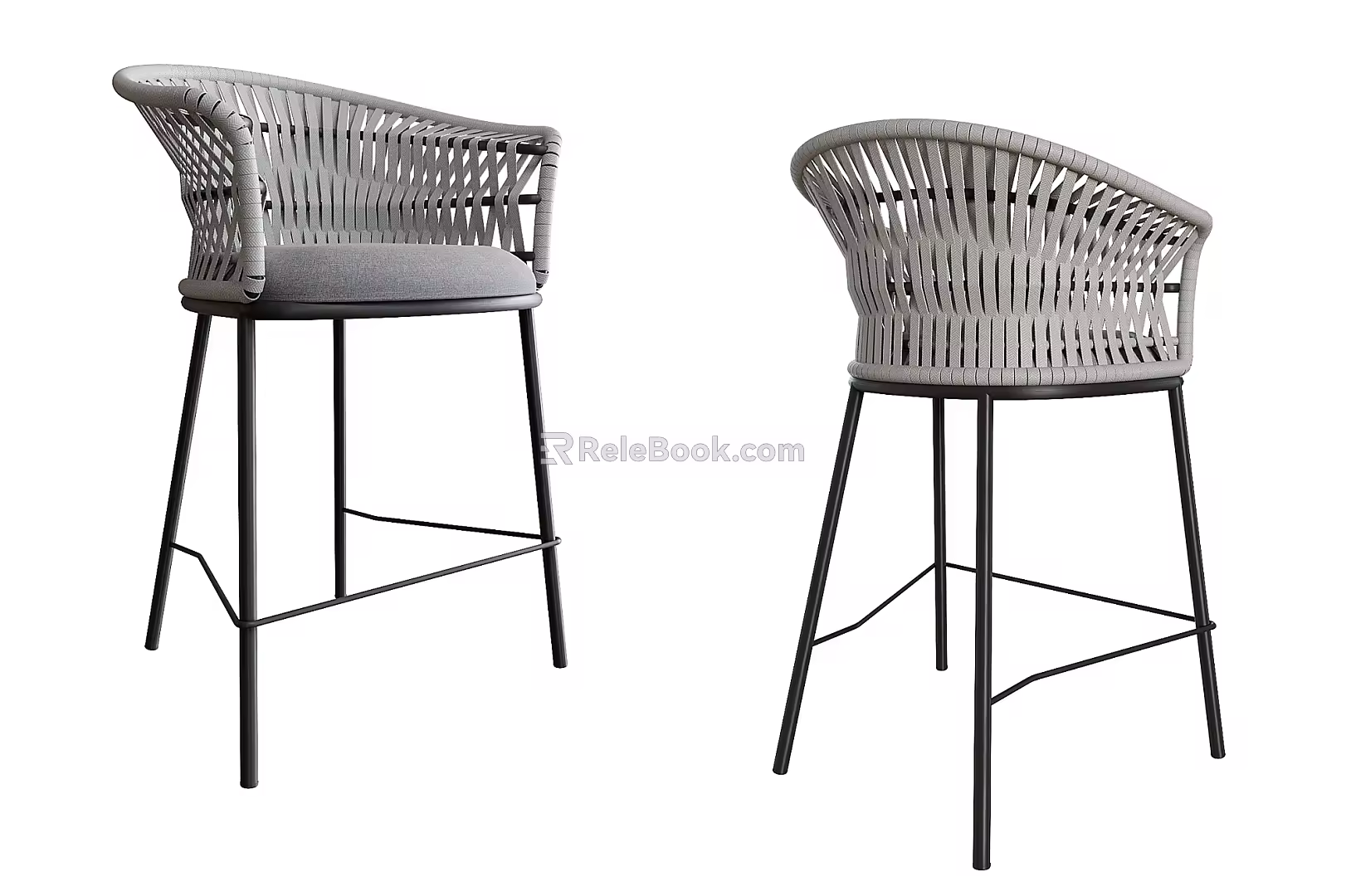 Nordic Bar Chair Simple Rattan Bar Stool 3d model
