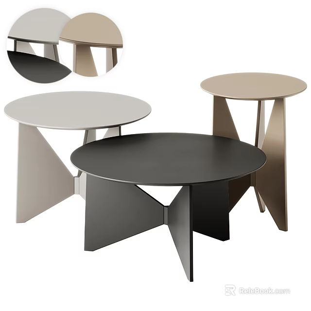 Modern Round Coffee Tables With Geometric Legs In Black Gray And Beige Colors 3d model 
