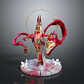 Elegant Decorative Statue With Red Ribbons Golden Ornaments Halo White Crystal Decorations And Pedestal Base