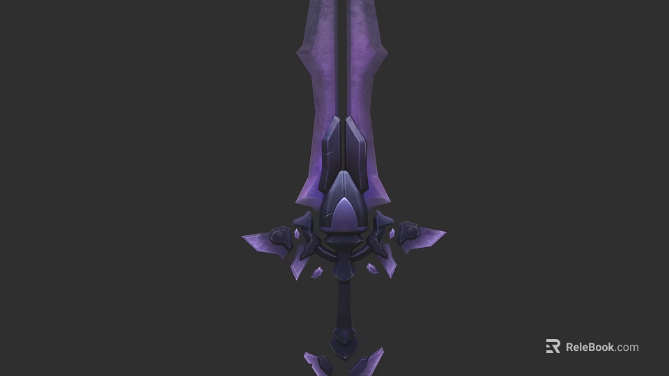 Fantasy Character Wielding Purple Ornate Sword With Mythical Creature Motifs 3d model 