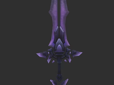 Fantasy Character Wielding Purple Ornate Sword With Mythical Creature Motifs 3d model