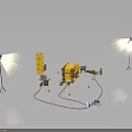 Yellow Industrial Equipment Setup With White Light Stands Connecting Cables And Small Components 3d model