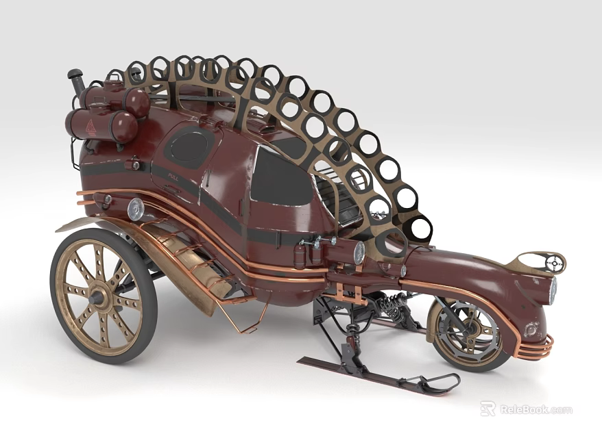 Steampunk Inspired Vintage Vehicle Design With Circular Metal Accents Large Wheels And Copper Details 3d model 