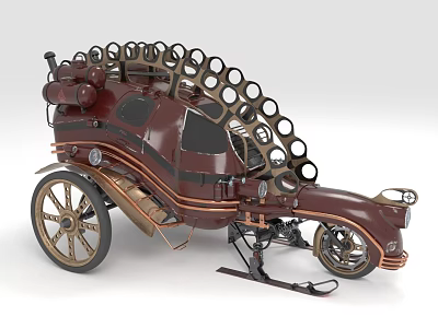 Steampunk Inspired Vintage Vehicle Design With Circular Metal Accents Large Wheels And Copper Details 3d model