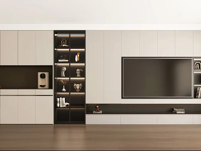 Modern TV Cabinet Design With White Black Storage Shelves And Embedded Television 3d model