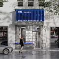 Education Institution Storefront With Blue Signboard Glass Door Pedestrian And Silver Car In Urban Street