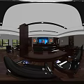 Modern Conference Room Interior With Wooden Flooring Black Leather Chairs Meeting Tables And Front Screen