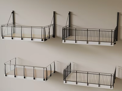 Different Styles of Wall Mounted Balcony Railings with Black Metal and White Base 3d model