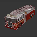 Red and White Fire Truck with Extended Ladder and Reflective Surface 3d model