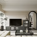 Modern Elegant Living Room Interior With Beige Sofa Coffee Table Chandelier And Decorative Paintings