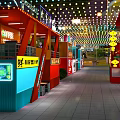 Vibrant Commercial Street With Traditional Lanterns Modern Shops And Colorful Lighting Decorations