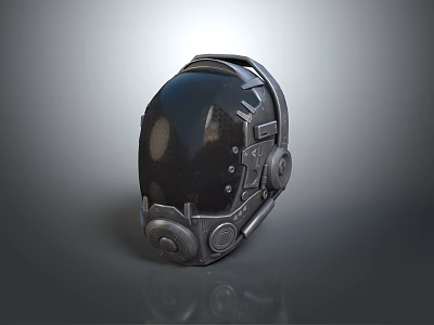 Futuristic Black Weapon Helmet With Metal Components Circular Details And Sci Fi Design 3d model