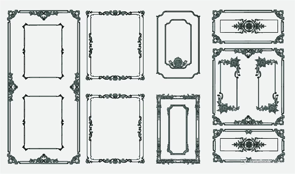 Carved Decorative Frames with Ornate Patterns Various Shapes and Vintage Style 3d model