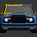 Modified Racing Car With Blue And Yellow Body Graphics Sporty Design And Aerodynamic Rear Spoiler