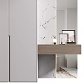 Modern Light Gray Wardrobe Design With Full Length Mirror And Dresser Top Photo Frames