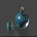 Blue Ceramic Tableware Set with Bottle and Cup for Serving Drinks 3d model