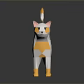 Low Poly Cat Figure With White Yellow Brown Geometric Design And Reflection 3d model