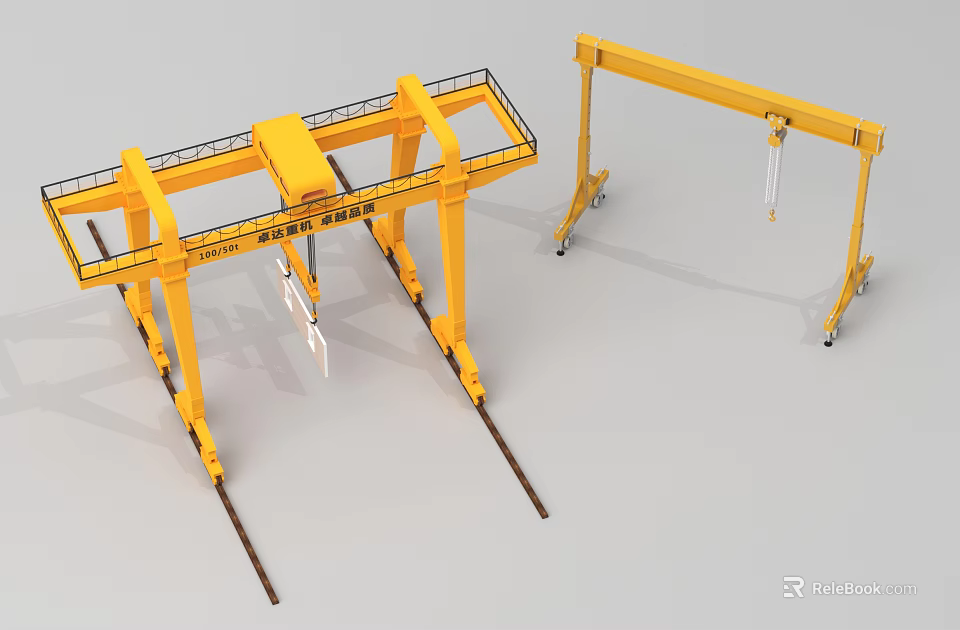 Yellow Industrial Gantry Cranes With Mobile Frame Structure And Hoist Equipment 3d model 