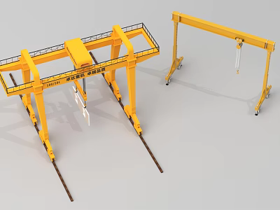 Yellow Industrial Gantry Cranes With Mobile Frame Structure And Hoist Equipment 3d model