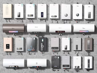 Different Types of Home Water Heaters as Daily Use Electrical Appliances with Modern Designs 3d model