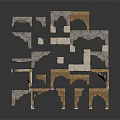Geometric Modular Structural Components With Assorted Wooden And Metal Design Elements