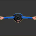 3D Character With Black Curly Hair Glasses Blue Top Purple Pants Brown Shoes Arms Outstretched