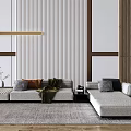 Modern Sofa Coffee Table Combination Fabric Multi-Person Sofa 3d model