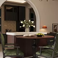 Elegant Restaurant Interior With Round Wooden Table Green Chairs White Tulips Vase And Open Book