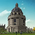 Historic Gothic Architecture Featuring Tall Spires Arched Windows Street Pedestrians and Vehicles