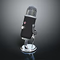 Retro Microphone With Metal Mesh Grille Black Body Red Button And Silver Stand