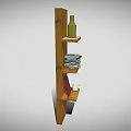 Wooden Bookshelf With Multiple Shelves Holding Stacked Books Green Bottle Red Book And Cup