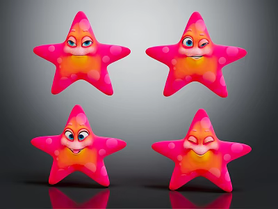 Decorative Pink Starfish Ornament Set with Various Smiling Facial Expressions for Home Decor 3d model