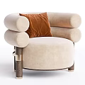 Modern Beige Single Sofa With Soft Upholstery Wooden Legs And Orange Cushion