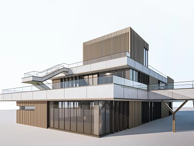 Modern Office Building Exterior Design With Large Glass Windows And Layered Balconies 3d model