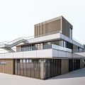 Modern Office Building Exterior Design With Large Glass Windows And Layered Balconies