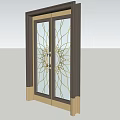 Elegant Double Doors With Decorative Glass Panels Brass Handles And Dark Frame
