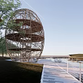 Circular Steel Structure Roadside Facilities With Riverside Railing Steps And Landscaping 3d model