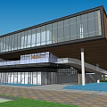 Modern Commercial Street With Glass Facades Open Plaza Trees And Paved Ground