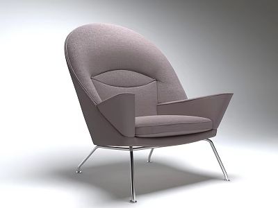 Modern Light Gray Single Sofa With Curved Backrest And Metal Legs 3d model