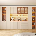 Modern Sideboard Design With Glass Doors Open Shelves LED Lights Decorative Storage And Wood Tones