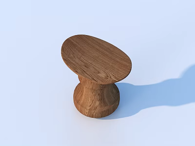 Modern Wooden Stool With Round Seat And Circular Base Design 3d model